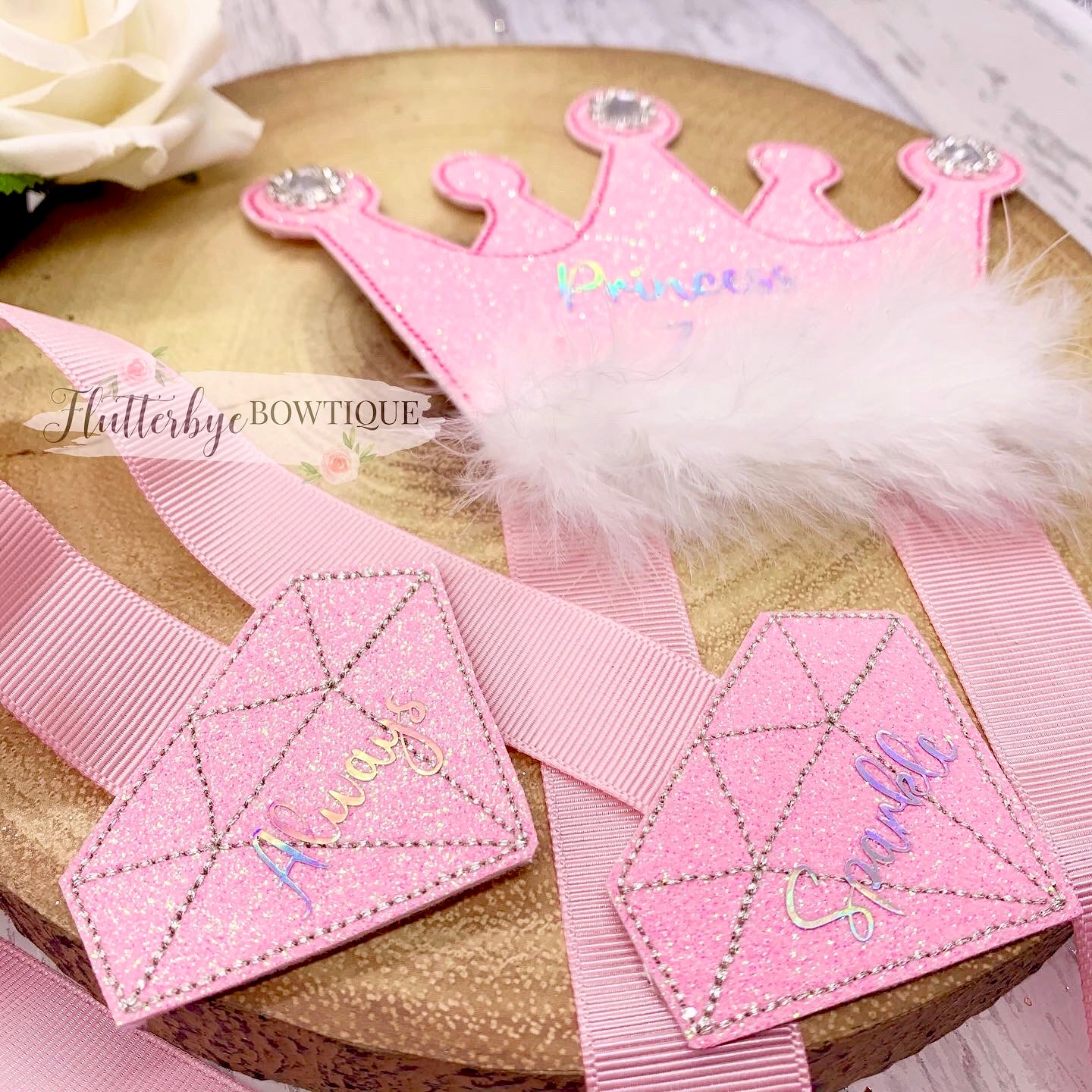 Princess Crown Hair Bow Holder, Tiara Bow storage - Flutterbye Bowtique