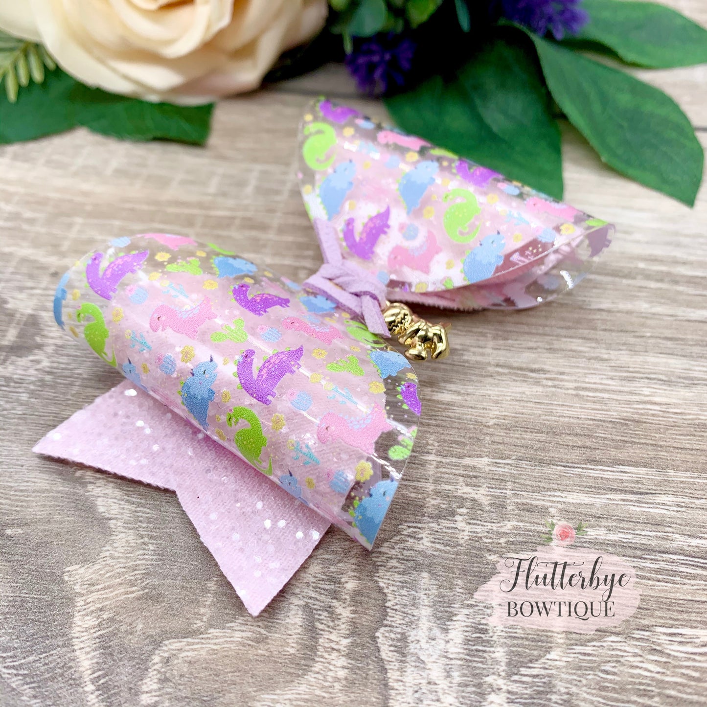 Pretty Dino Sparkle Glitter Hair Bow