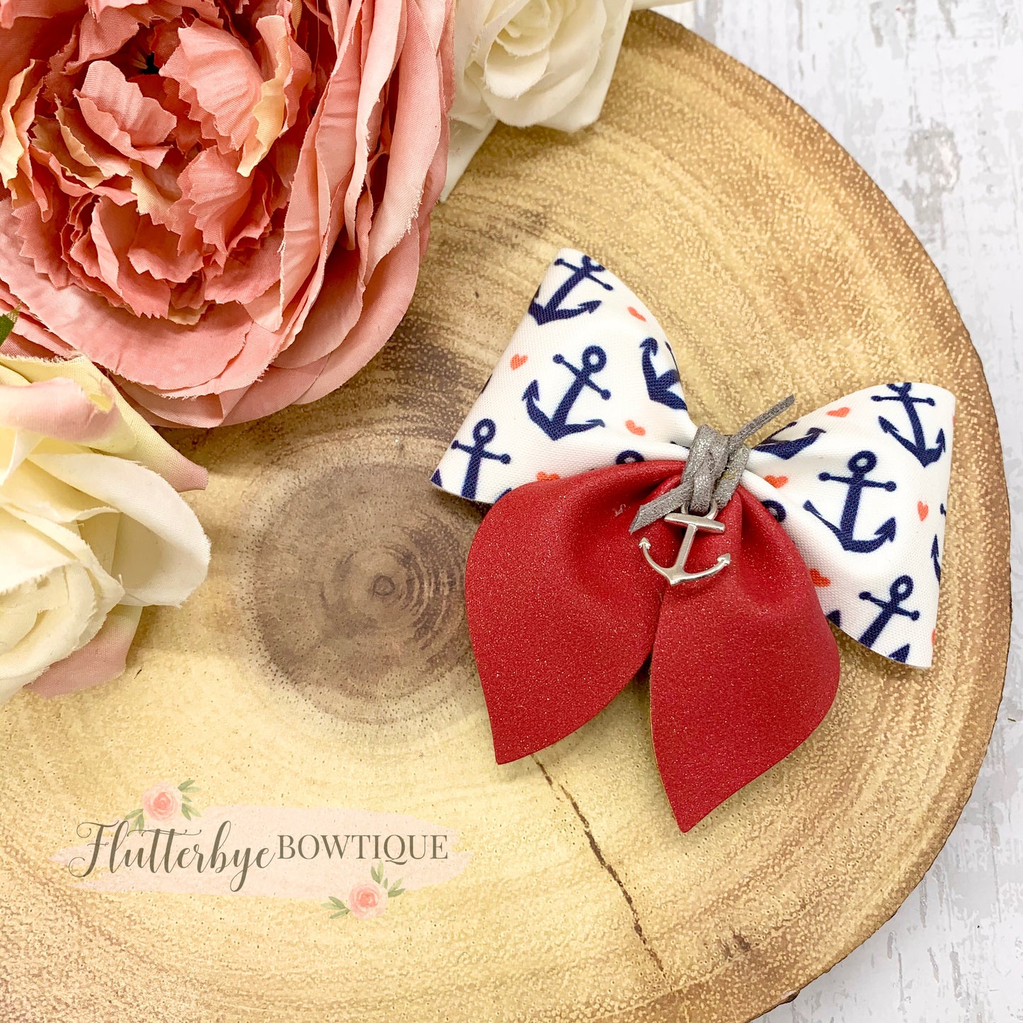 Nautical Party Pinch Hair Bow, Anchor charm Hair Bow