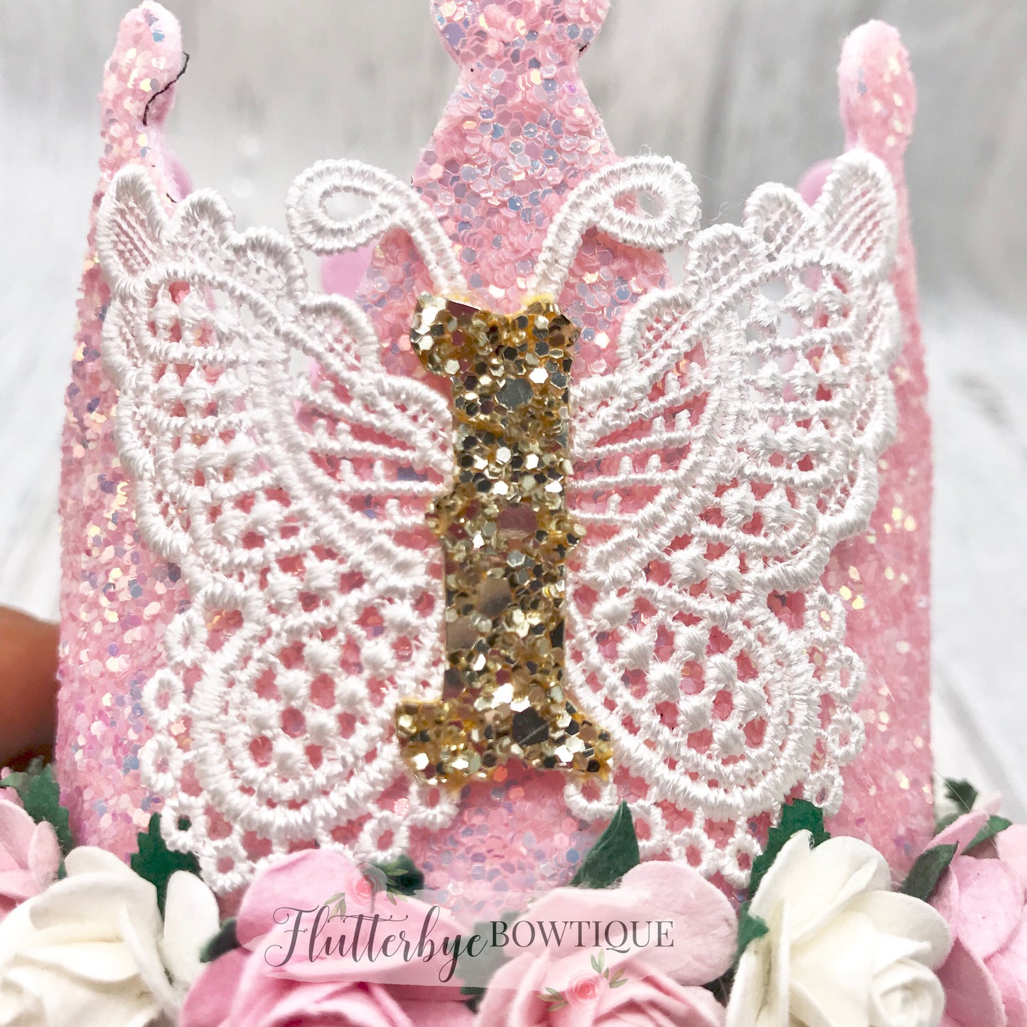 Lace Butterfly Birthday Crown, Cake Smash Props - Flutterbye Bowtique