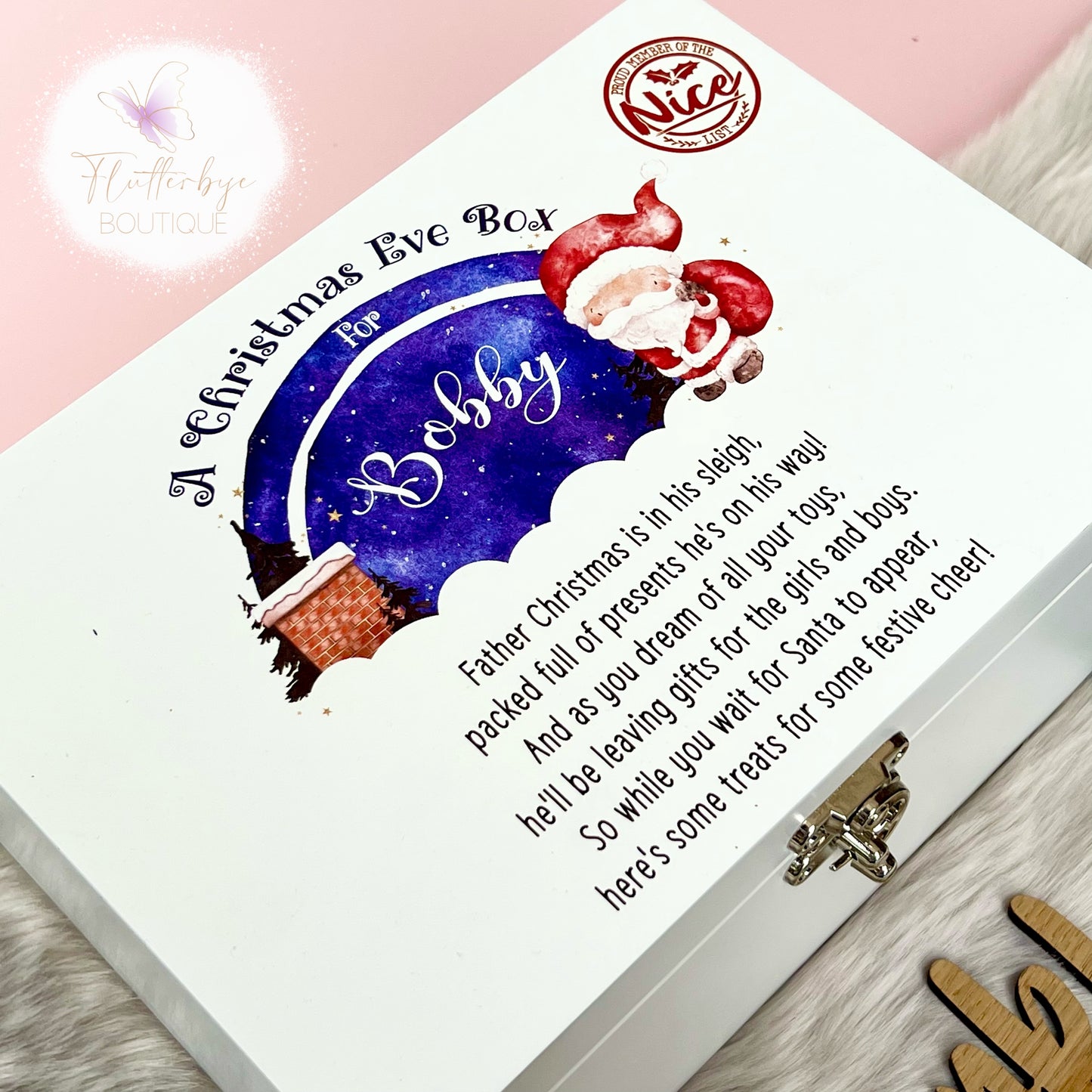Luxury Christmas Eve Box, personalised festive wooden box