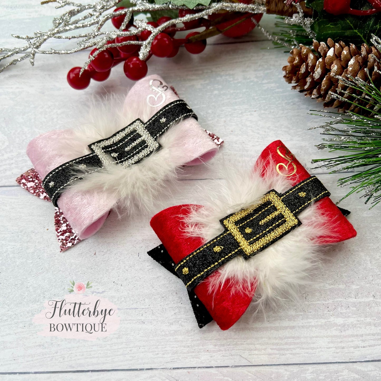 Santa Baby Hair Bow, Santa's Belt Clip