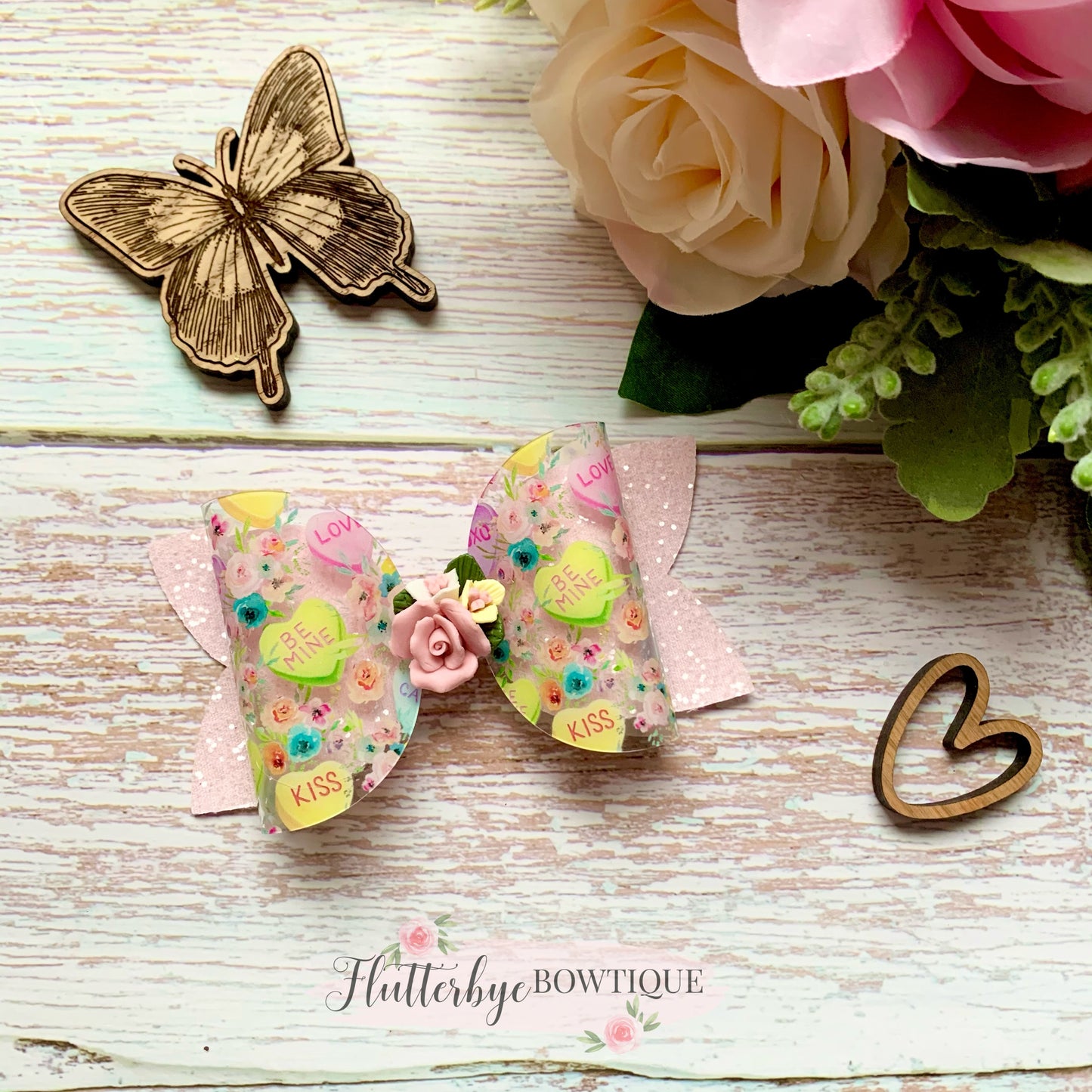 Candy Hearts Clay Hair Bow