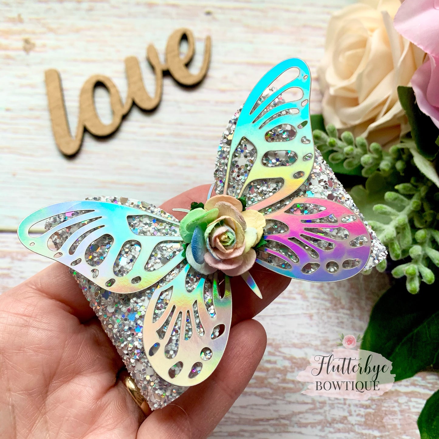 Holographic Butterfly Sparkle Hair Bow