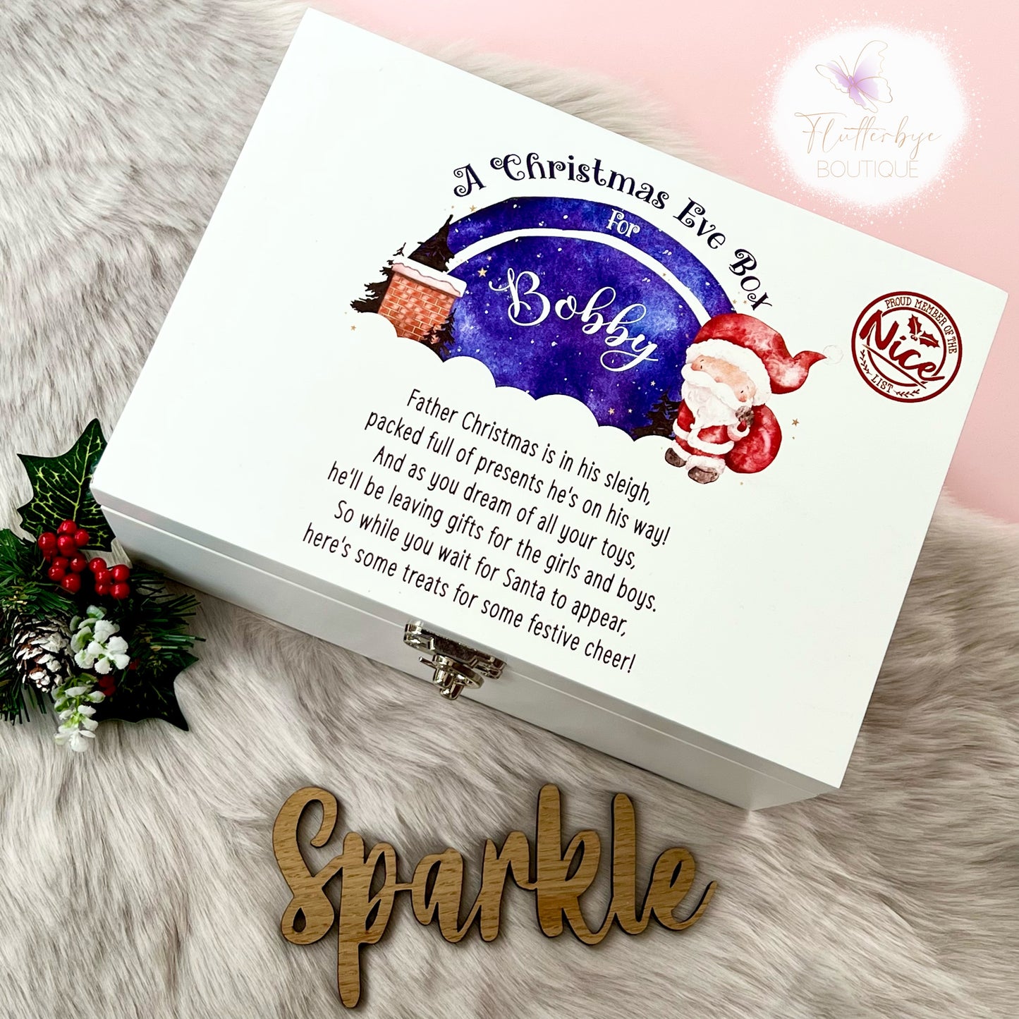 Luxury Christmas Eve Box, personalised festive wooden box