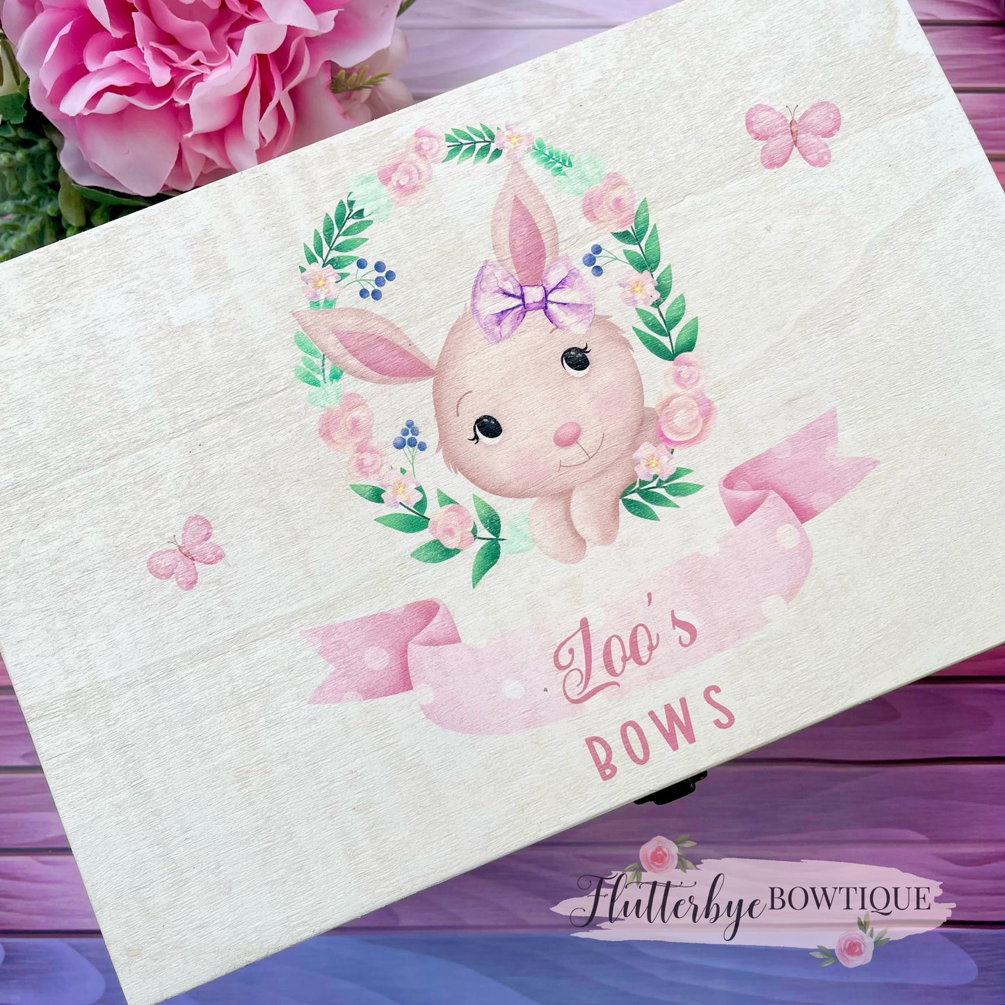 Bunny Bow Box, personalised wooden box