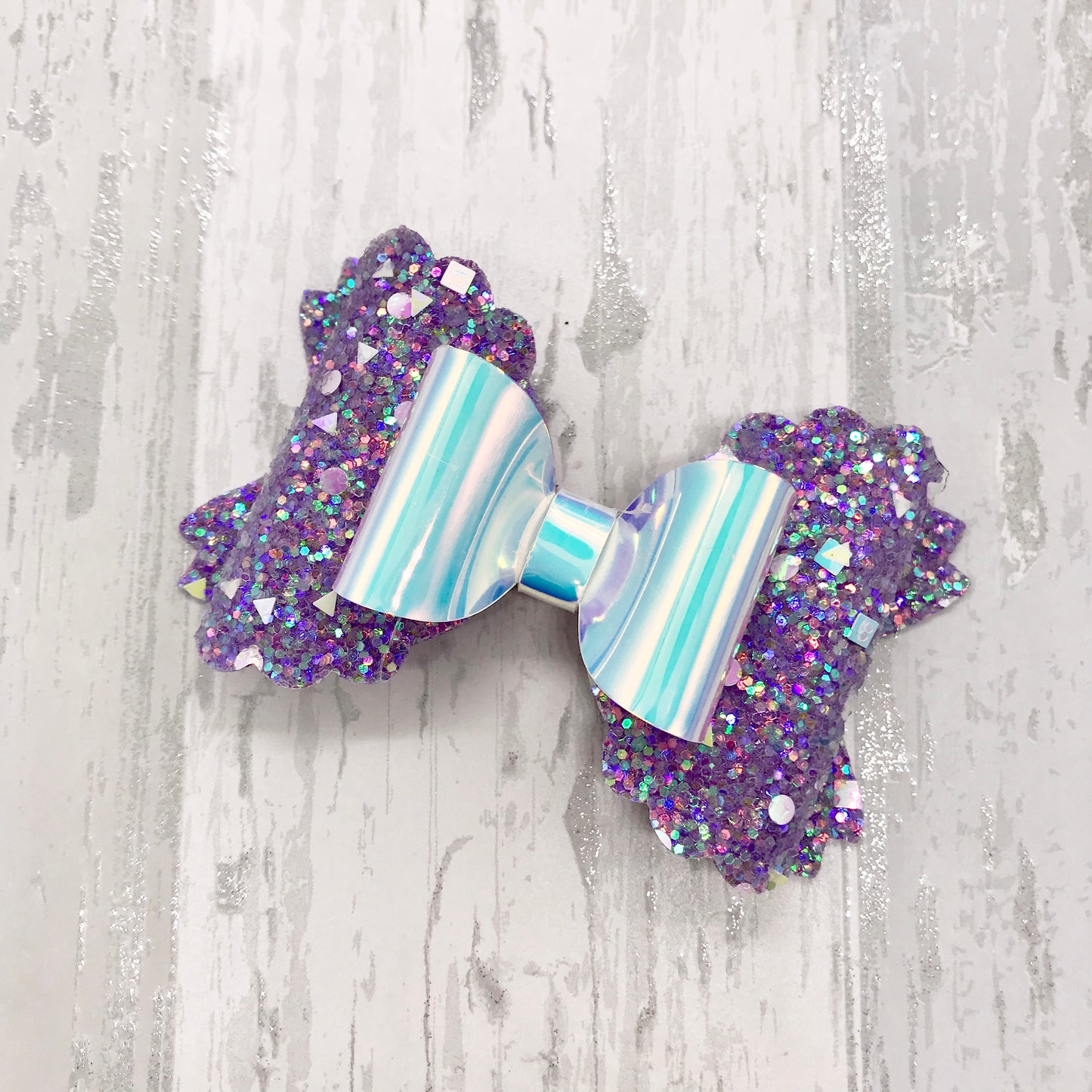 Iridescent Glitter and Mirror Scalloped Double Bow - Flutterbye Bowtique