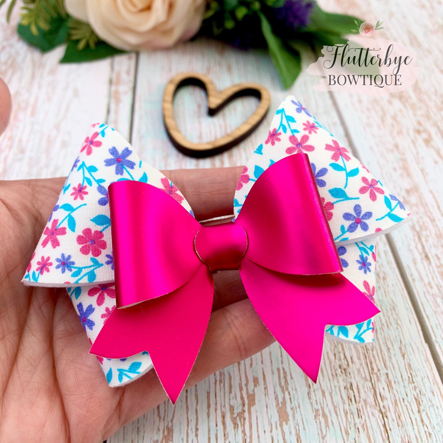 Pretty Pink Floral and brushed Mirror Double Bow