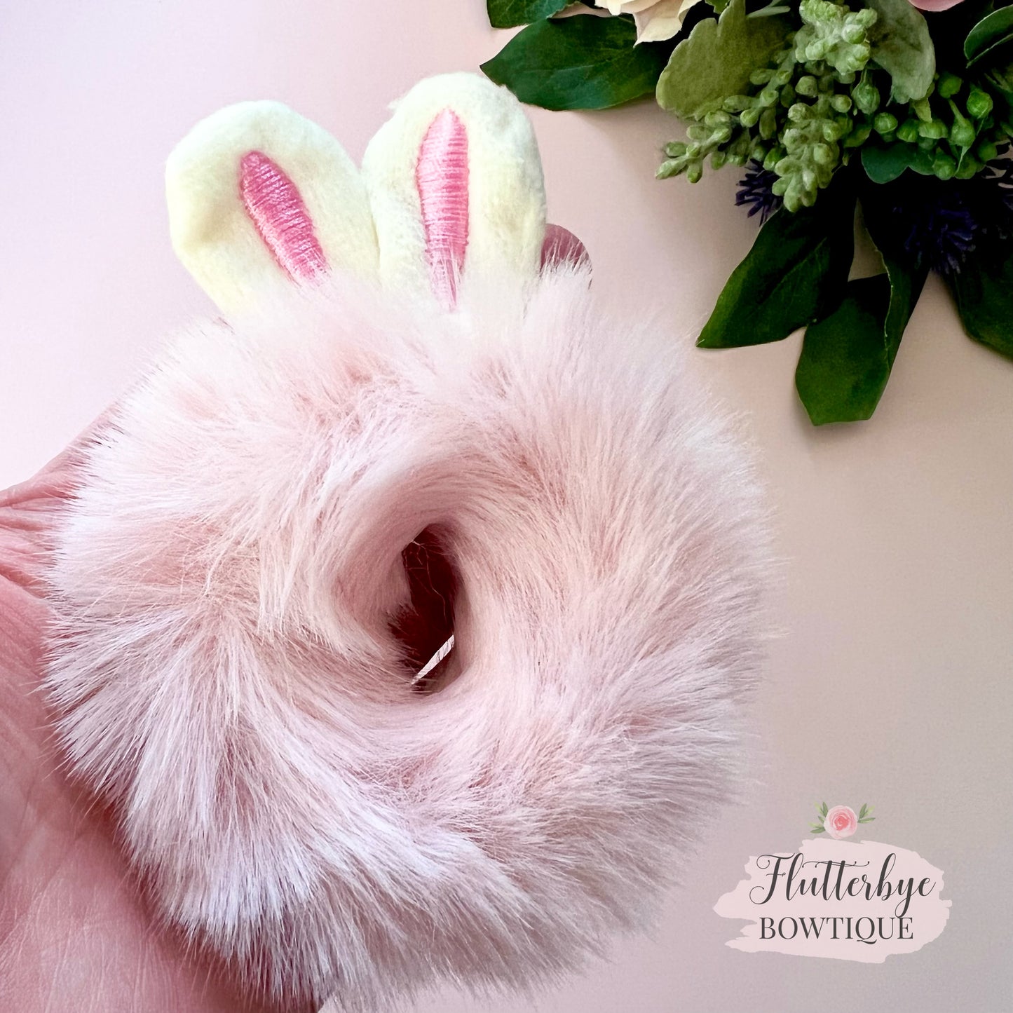 Cute Bunny Scrunchie, fluffy bobbles