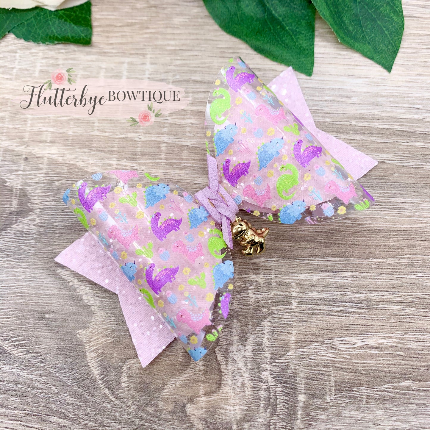 Pretty Dino Sparkle Glitter Hair Bow