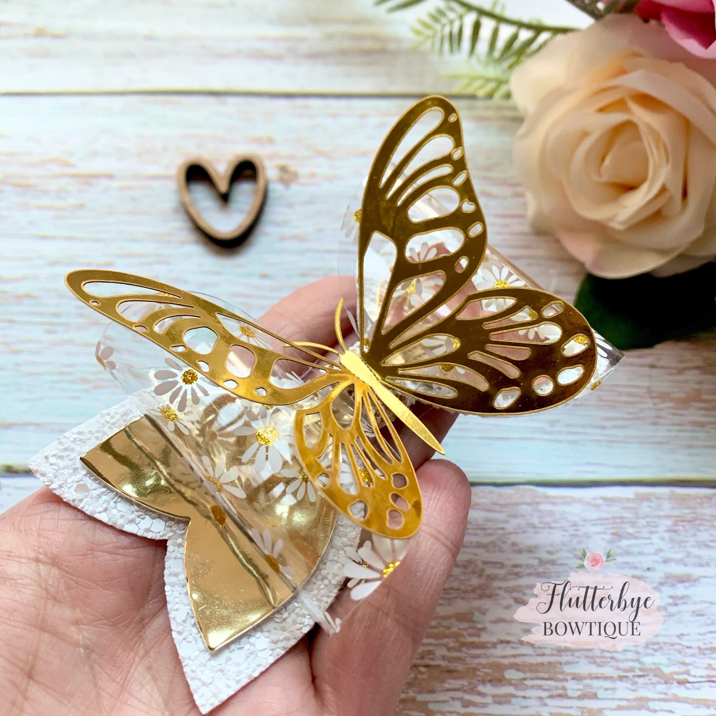 Gold Butterfly Sparkle Hair Bow