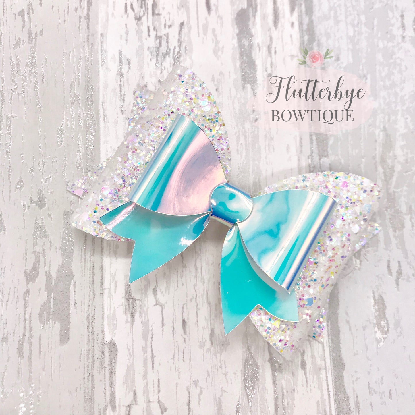 Iridescent Glitter and Mirror Fancy Double Bow - Flutterbye Bowtique