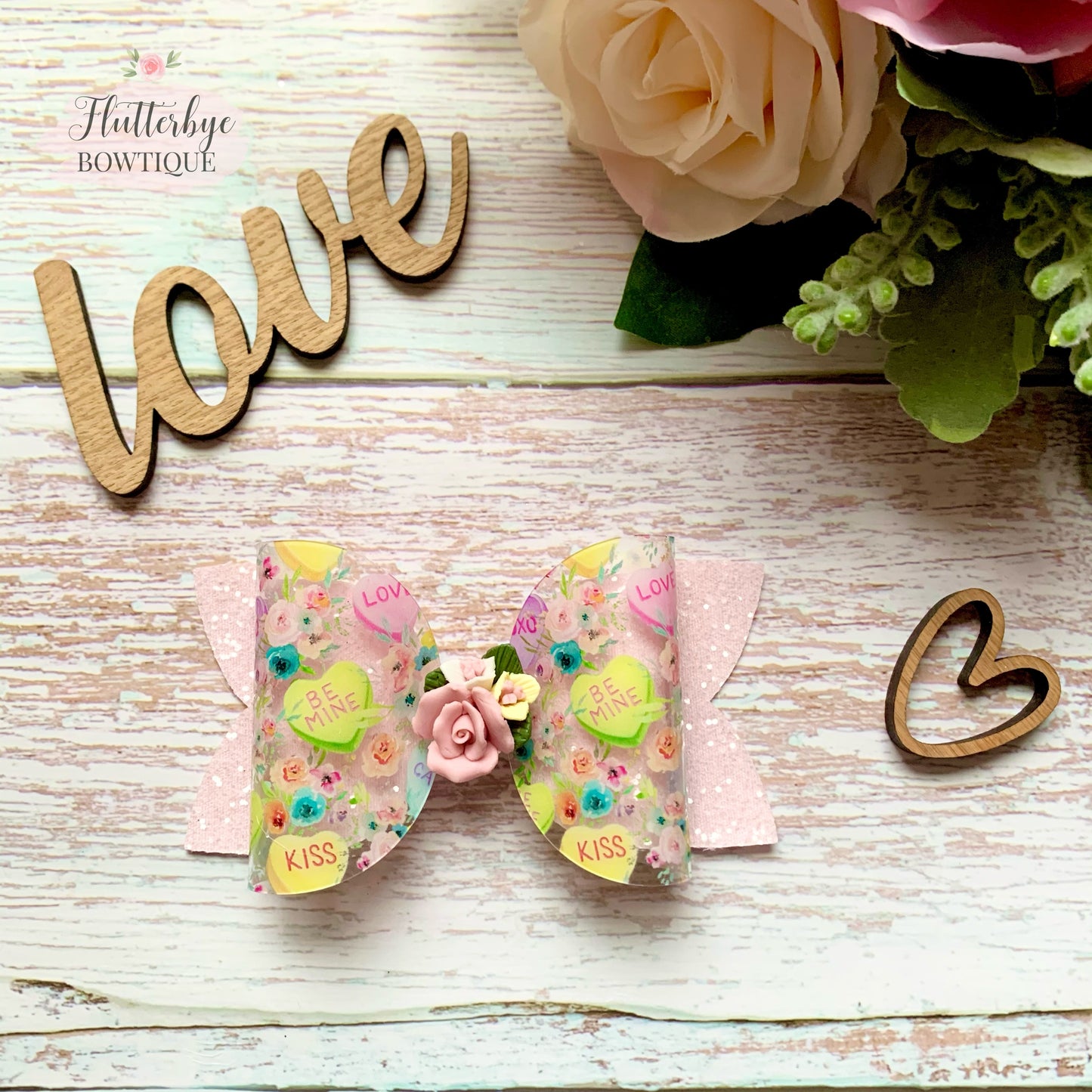 Candy Hearts Clay Hair Bow