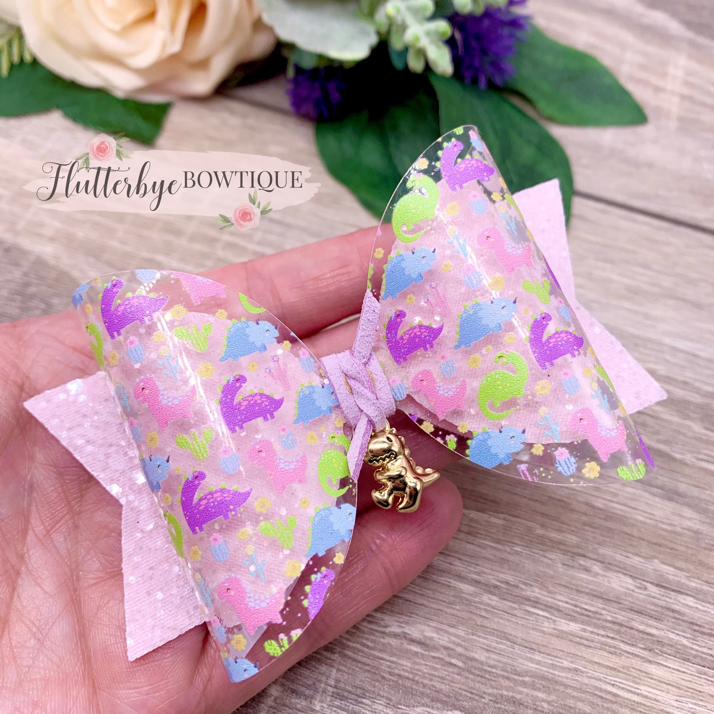Pretty Dino Sparkle Glitter Hair Bow