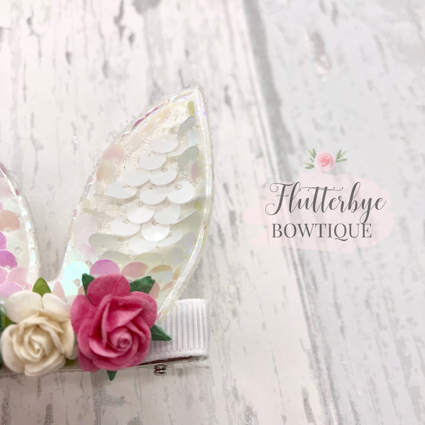 Cute Sequin Bunny Hair Clip, Floral bunny clip set - Flutterbye Bowtique