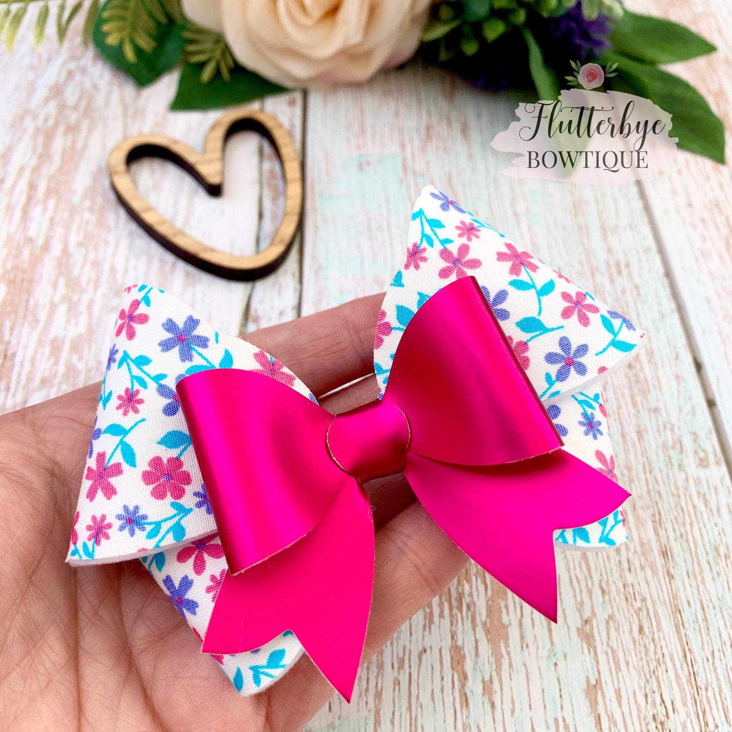Pretty Pink Floral and brushed Mirror Double Bow