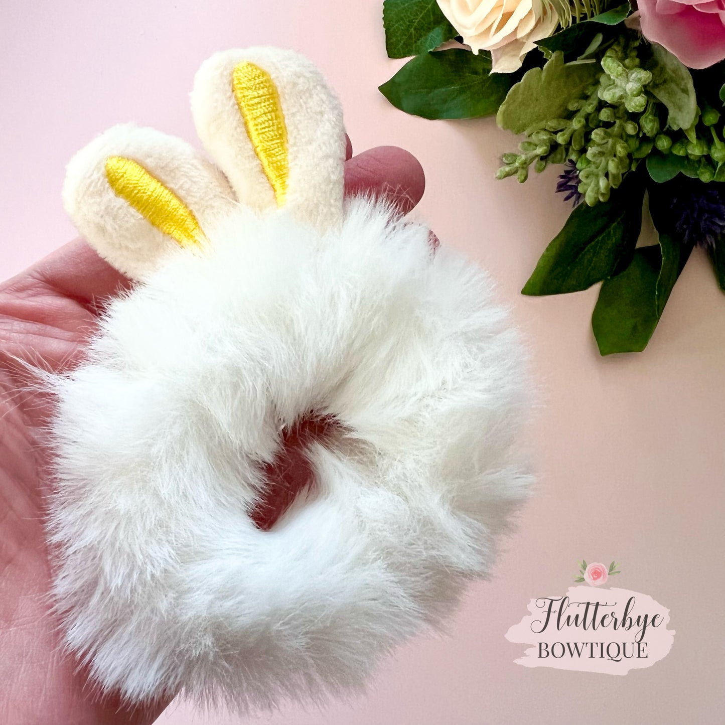 Cute Bunny Scrunchie, fluffy bobbles