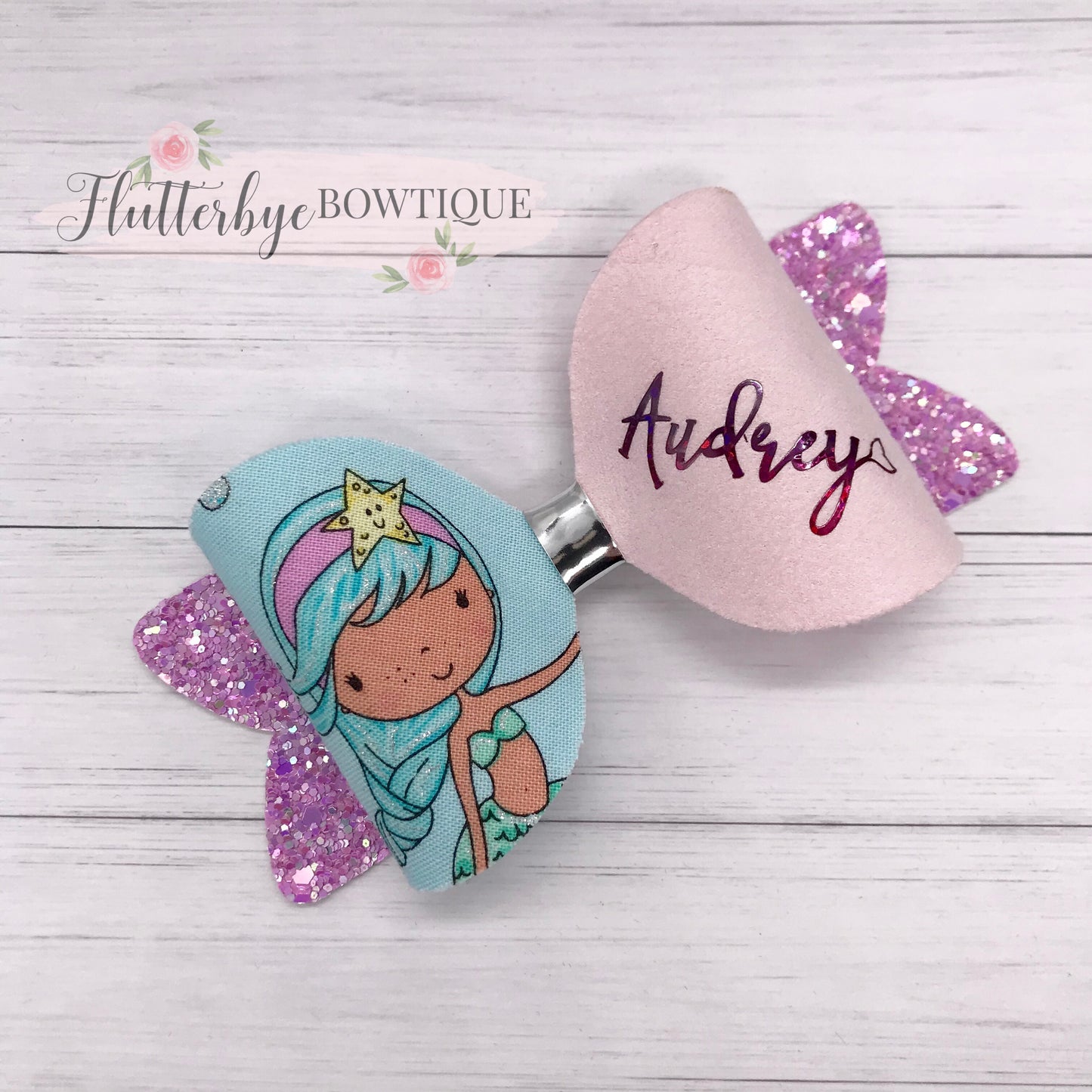 Personalised Mermaid Girl Hair Bow - Flutterbye Bowtique