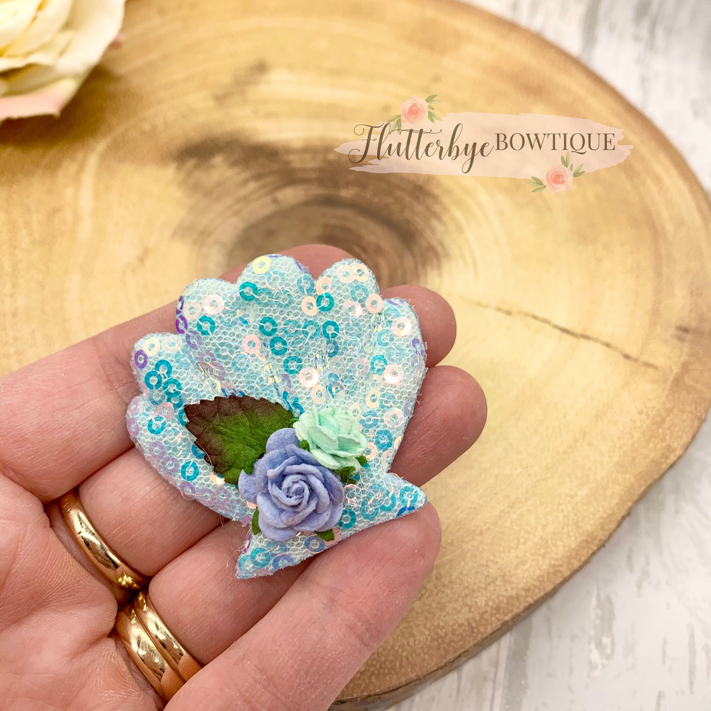 Personalised Mermaid Hair Bow and Shell clip set - Flutterbye Bowtique