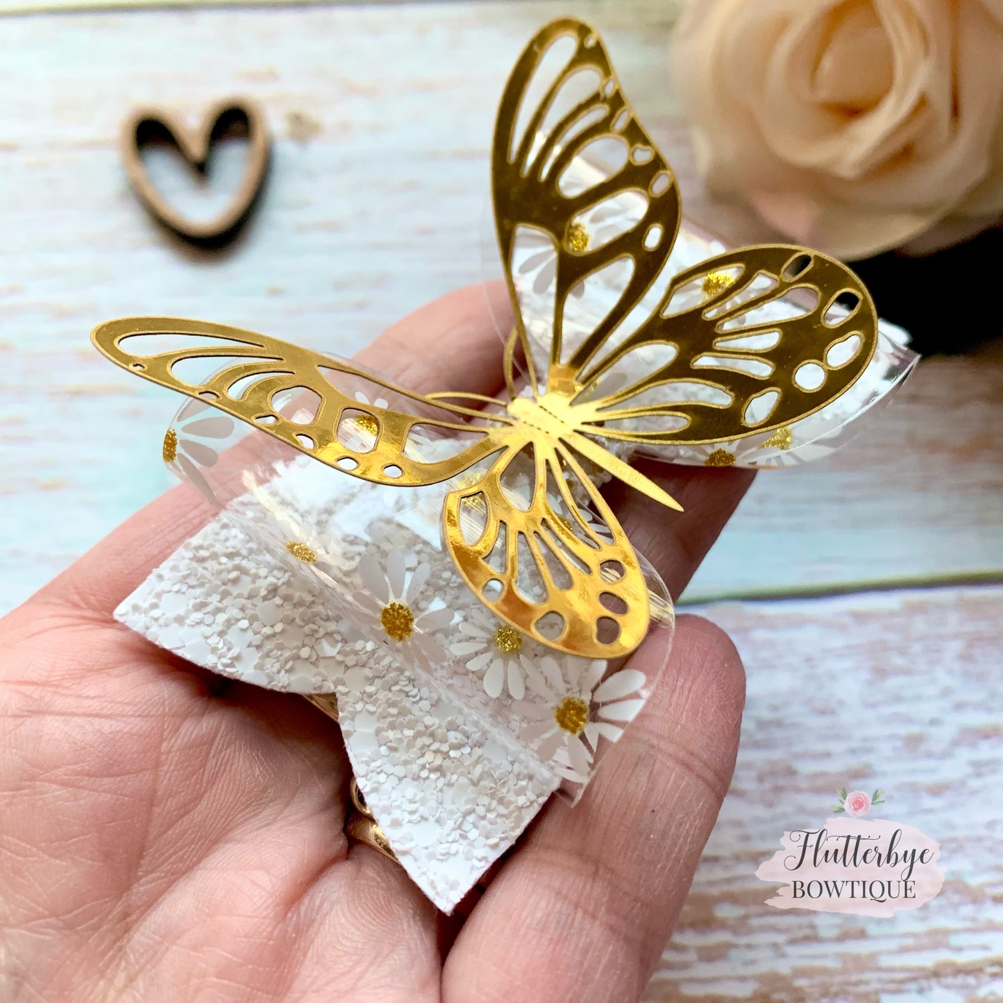 Gold Butterfly Sparkle Hair Bow