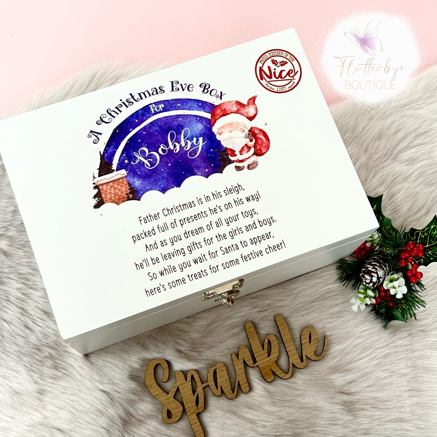 Luxury Christmas Eve Box, personalised festive wooden box