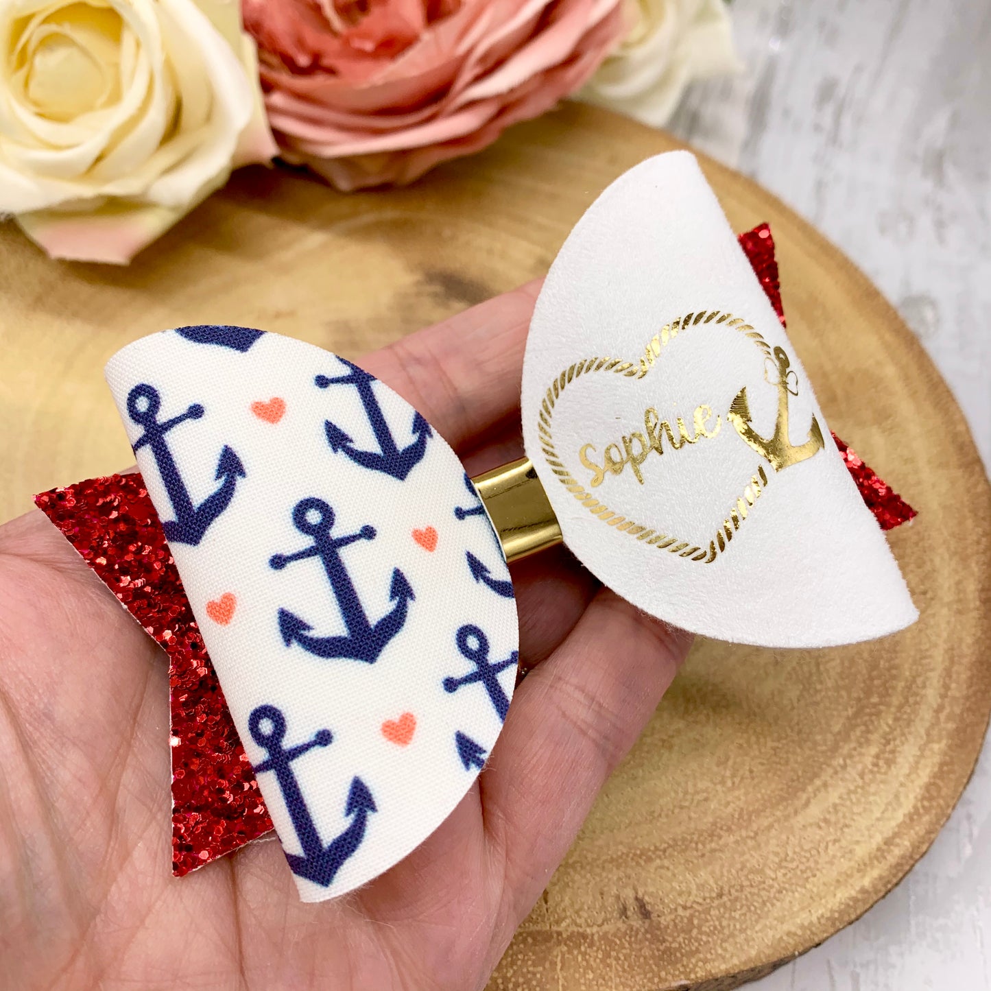 Nautical Party Pinch Hair Bow, Anchor charm Hair Bow