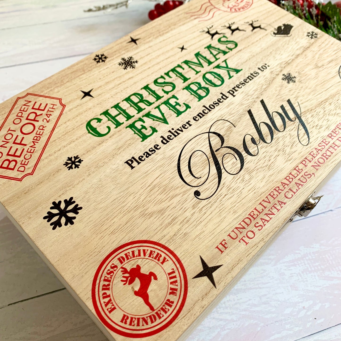 Christmas Eve Box, personalised festive wooden box