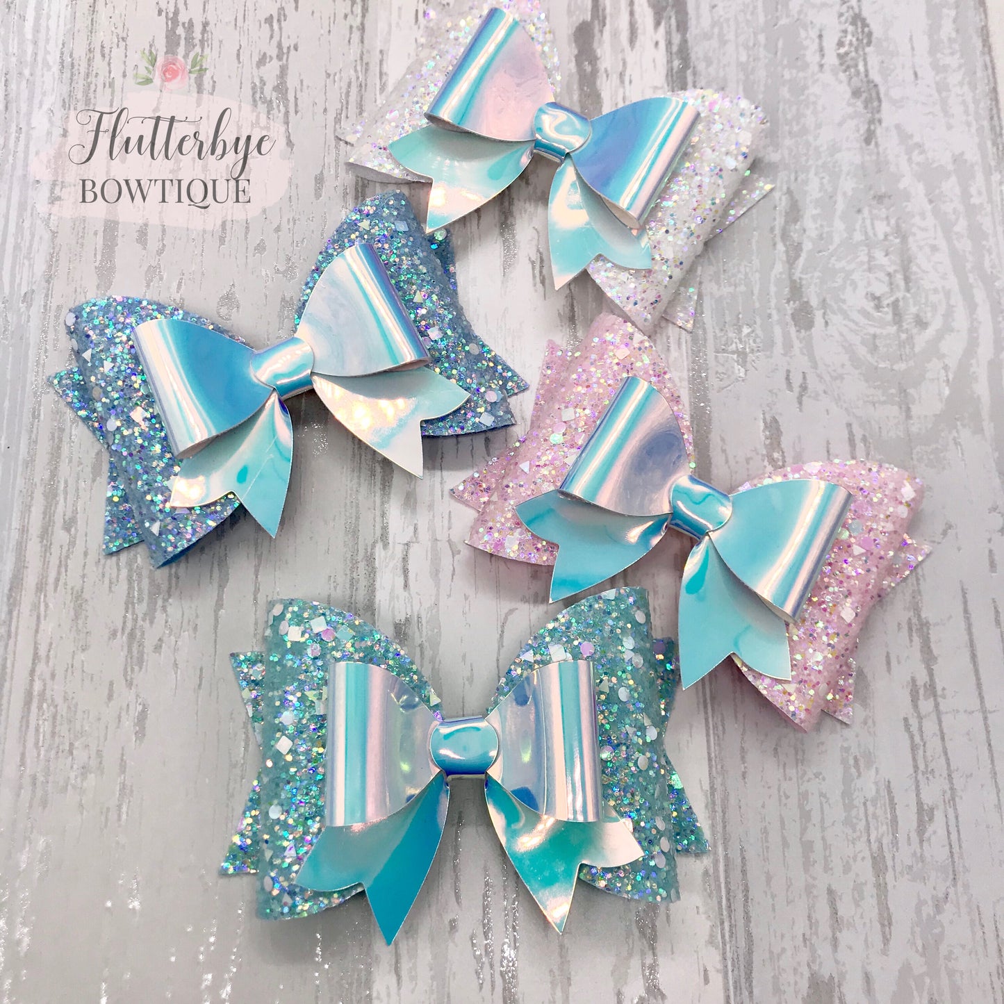 Iridescent Glitter and Mirror Fancy Double Bow - Flutterbye Bowtique