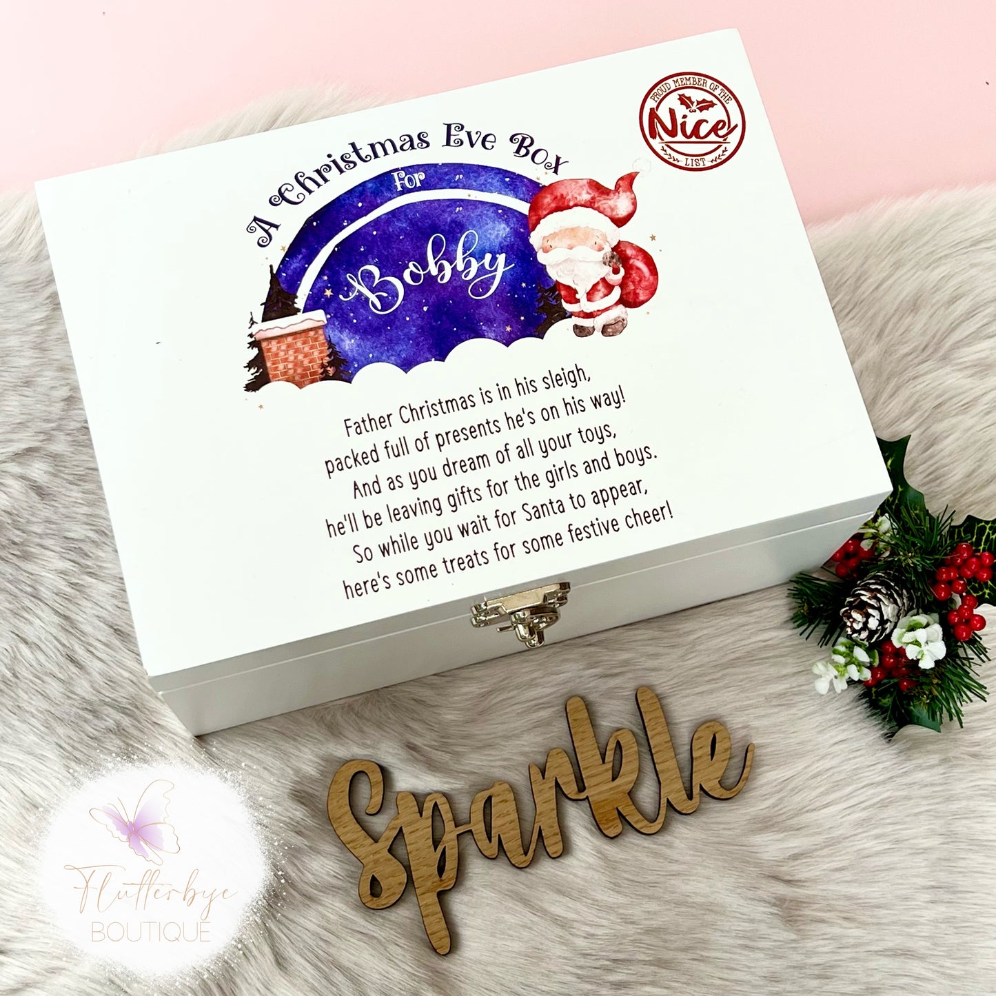 Luxury Christmas Eve Box, personalised festive wooden box
