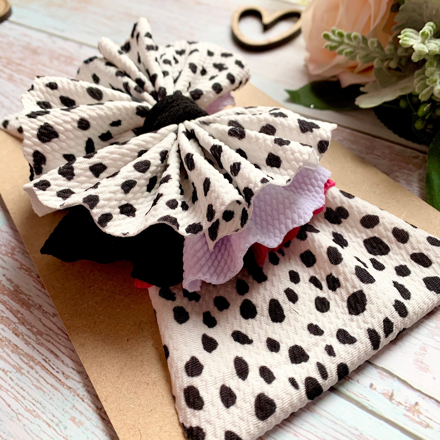 Dalmatian Ruffle head wrap, stretchy baby headband
