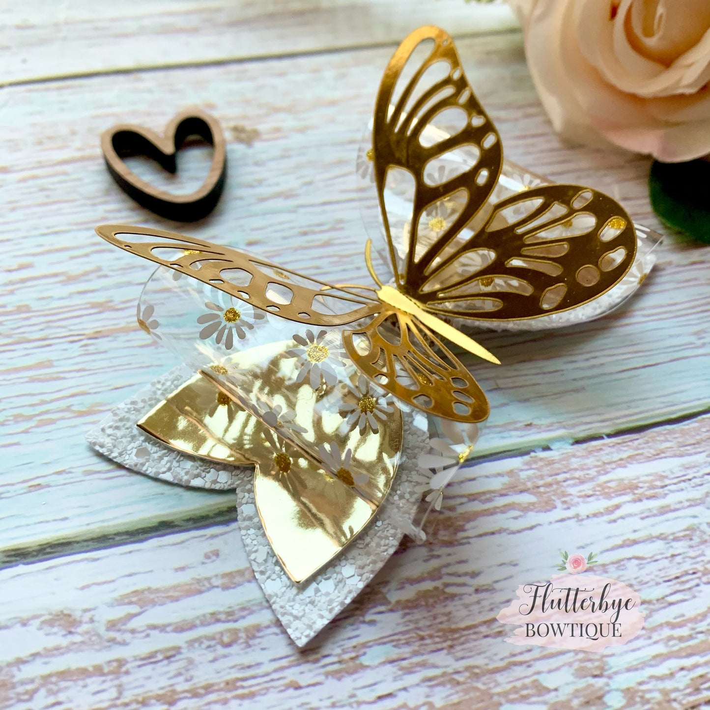 Gold Butterfly Sparkle Hair Bow