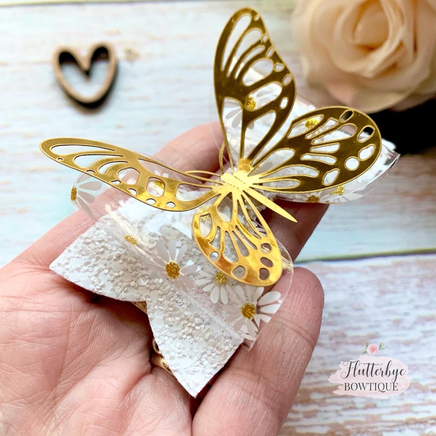 Gold Butterfly Sparkle Hair Bow