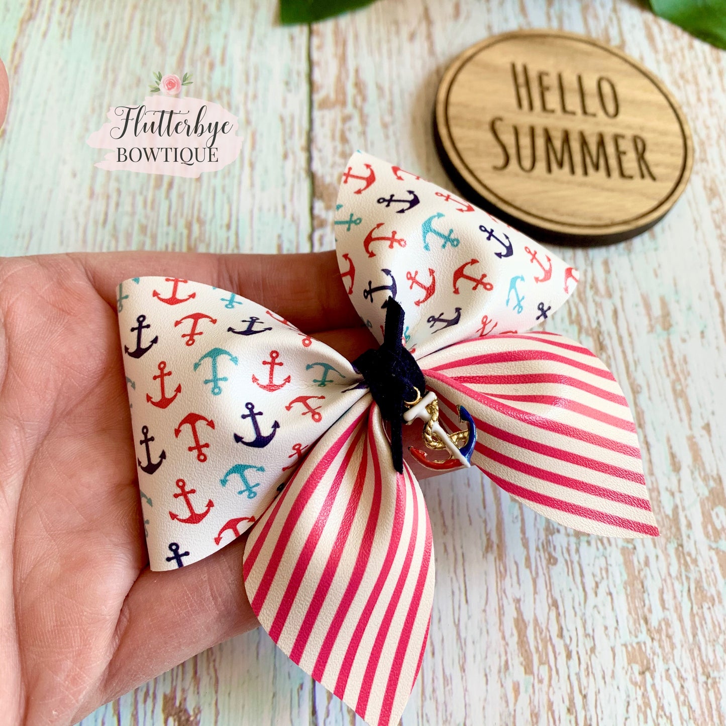 Anchors Away Hair Bow, Nautical Charm Hair Bow