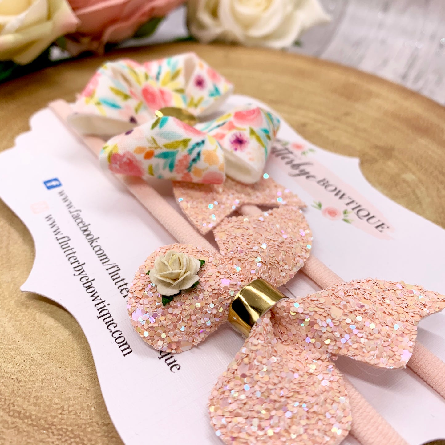 Peach Glitter Butterfly Hair Clip, Floral Butterflies bow - Flutterbye Bowtique