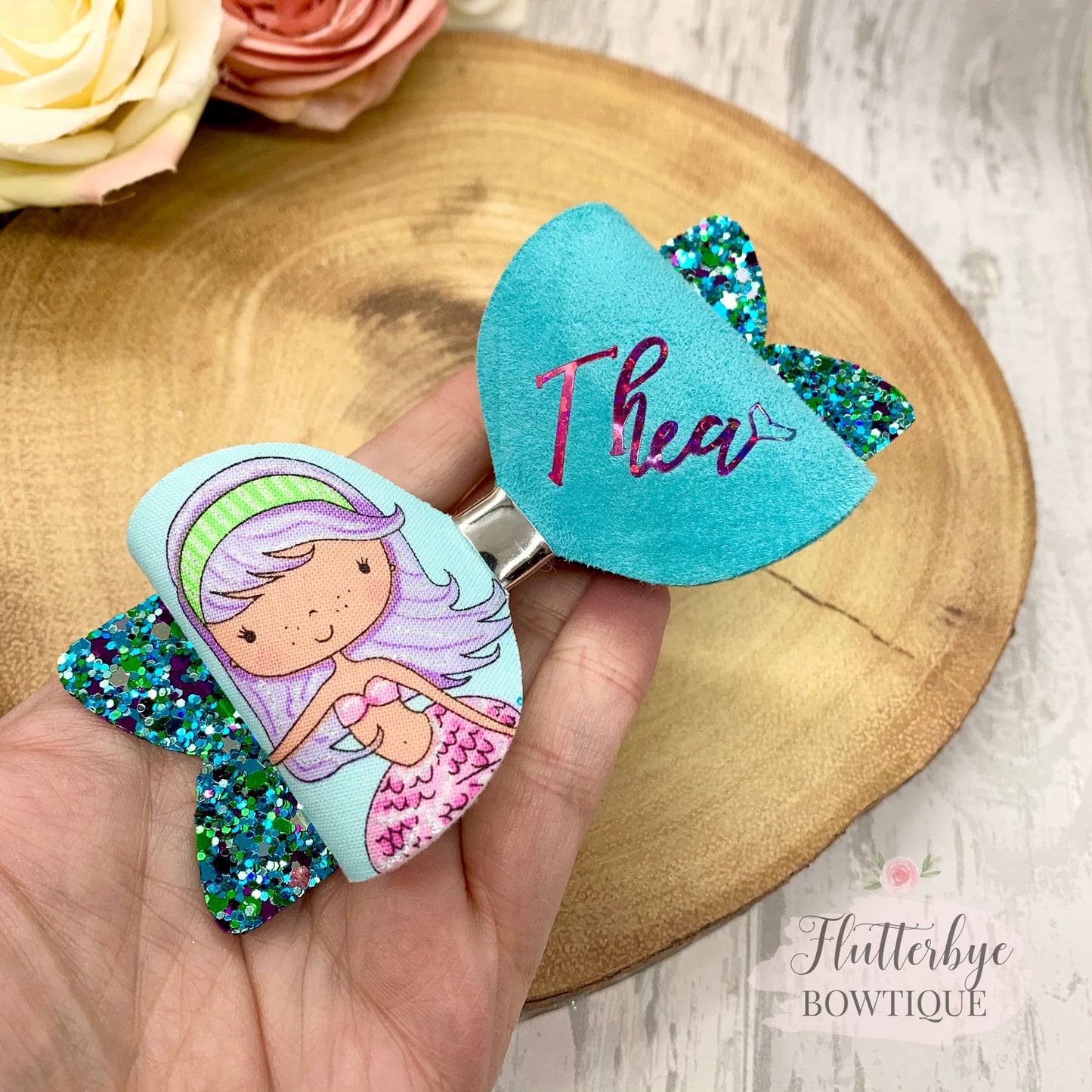 Personalised Mermaid Girl Hair Bow - Flutterbye Bowtique