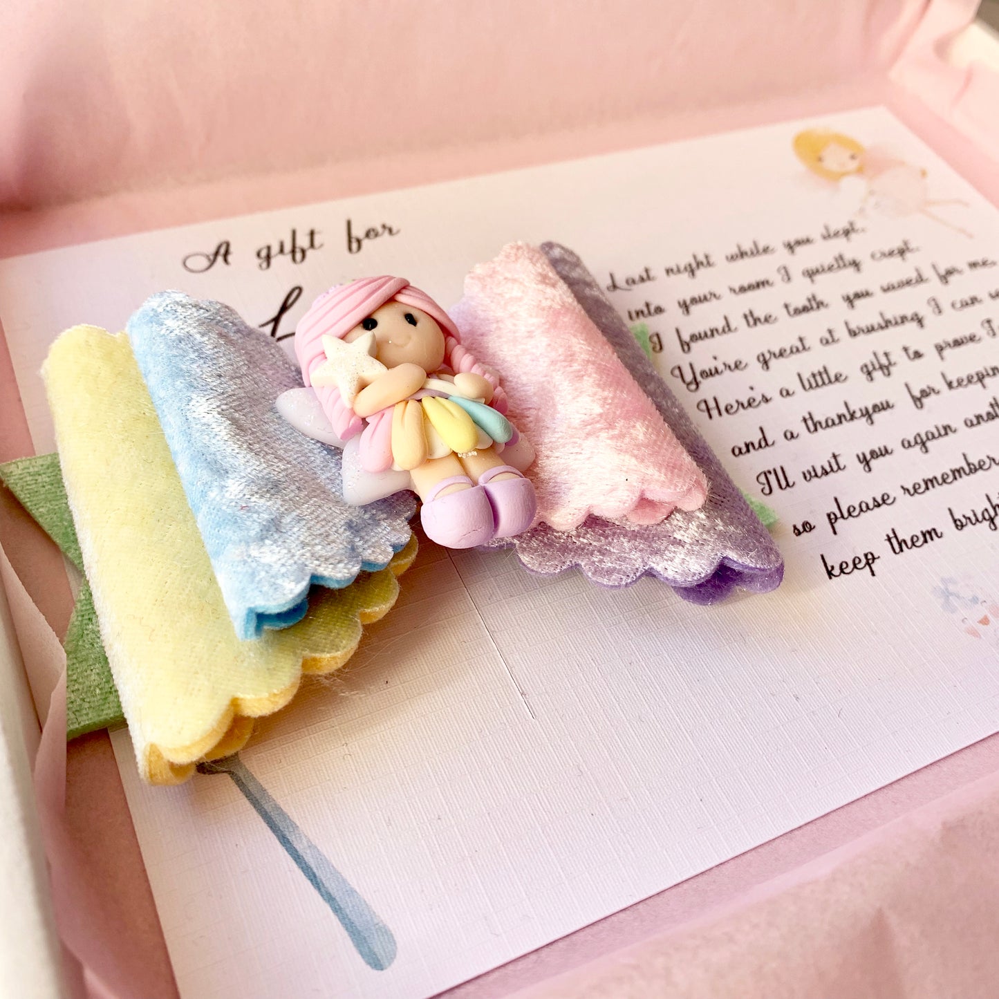 Tooth Fairy Hair Bow and card gift - Flutterbye Bowtique