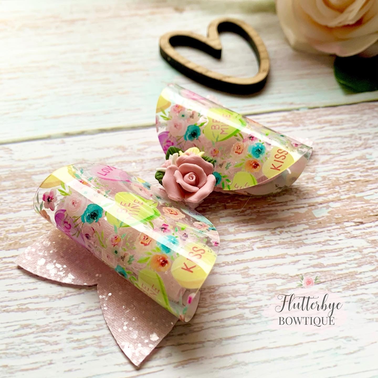 Candy Hearts Clay Hair Bow