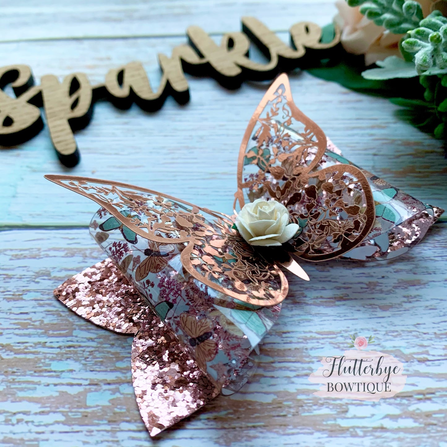 Rose Gold Butterfly Hair Bow