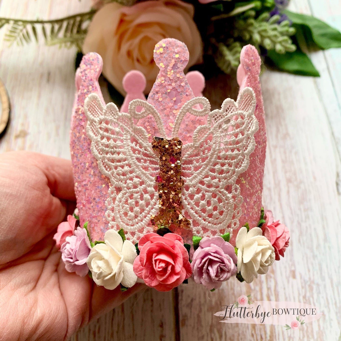 Lace Butterfly Birthday Crown, Cake Smash Props