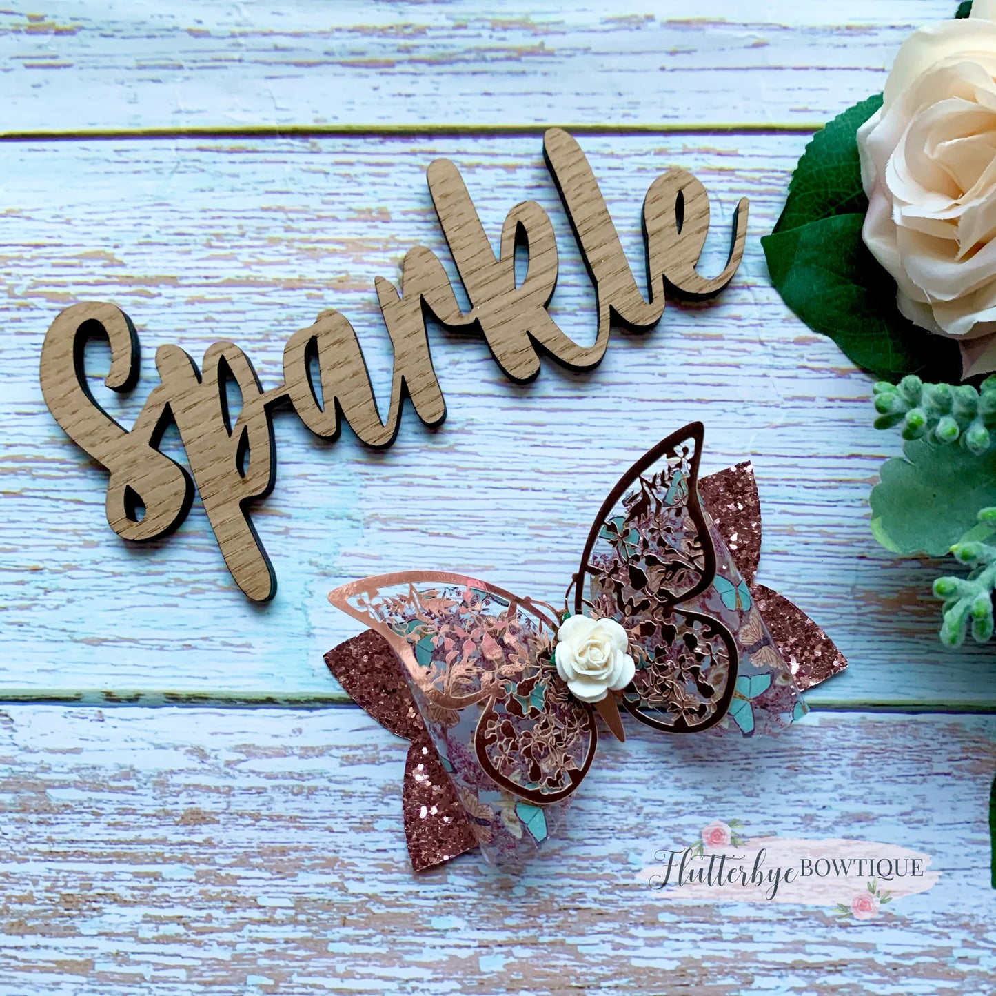 Rose Gold Butterfly Hair Bow