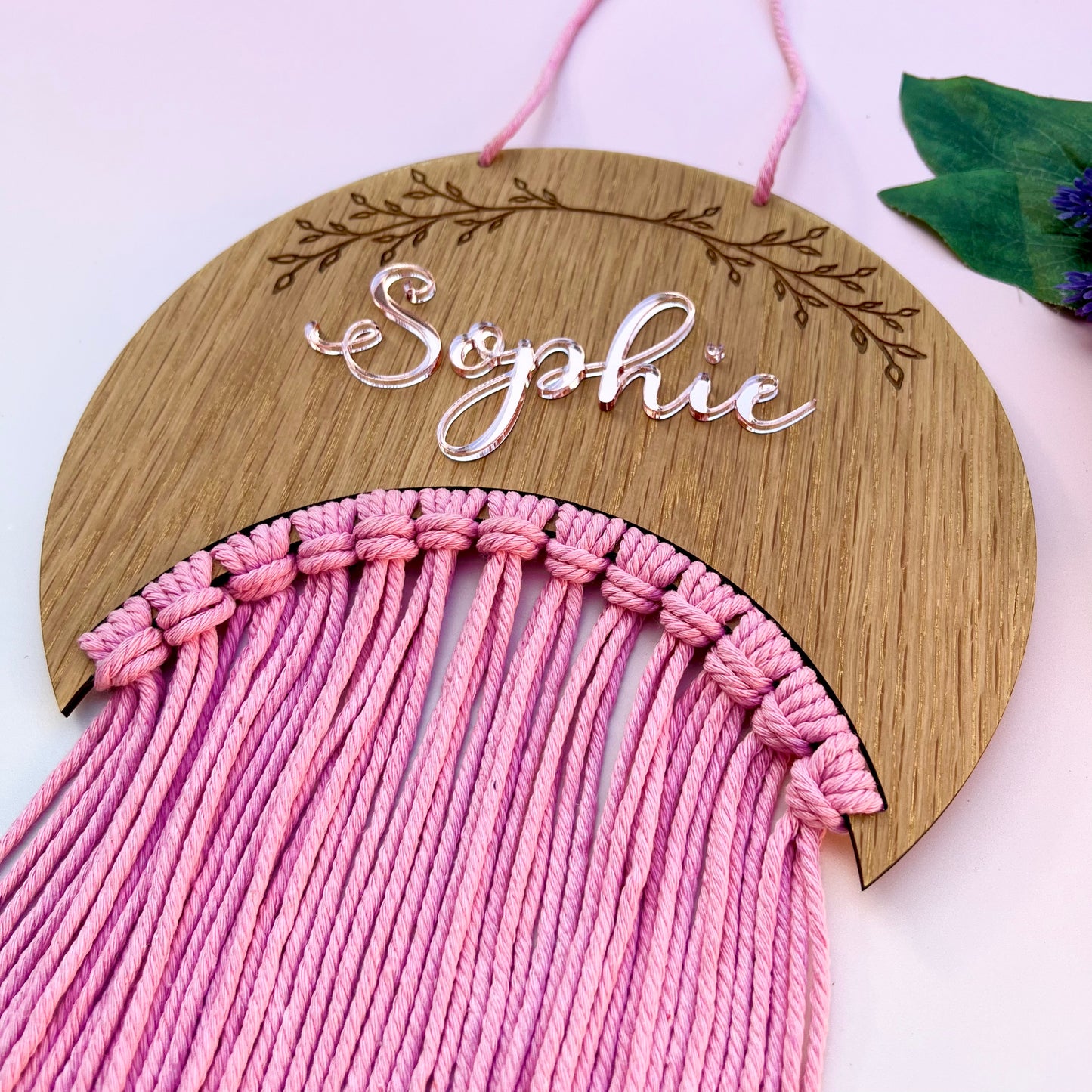 Personalised Wooden crescent Macramé Hair Bow Holder