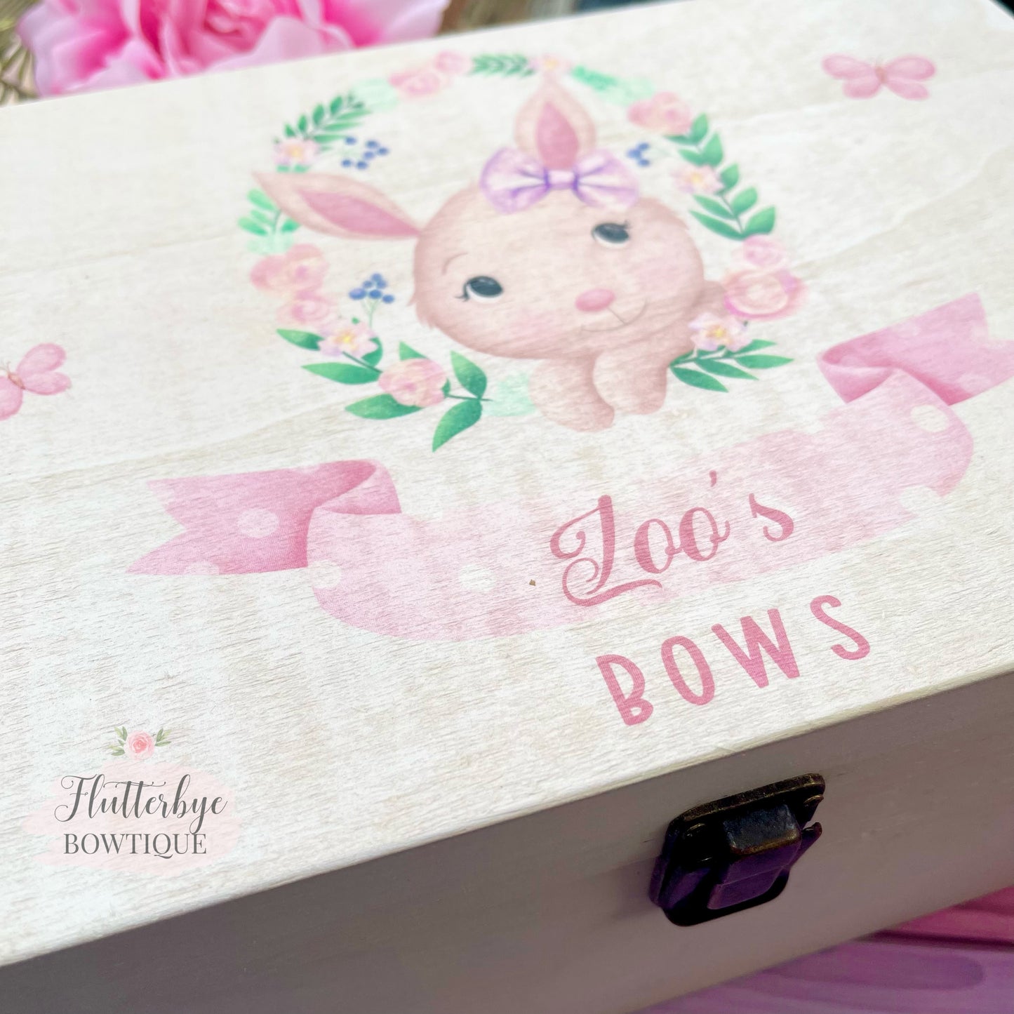 Bunny Bow Box, personalised wooden box