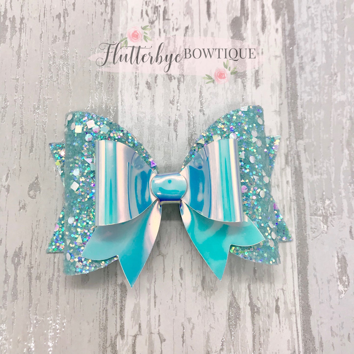 Iridescent Glitter and Mirror Fancy Double Bow - Flutterbye Bowtique