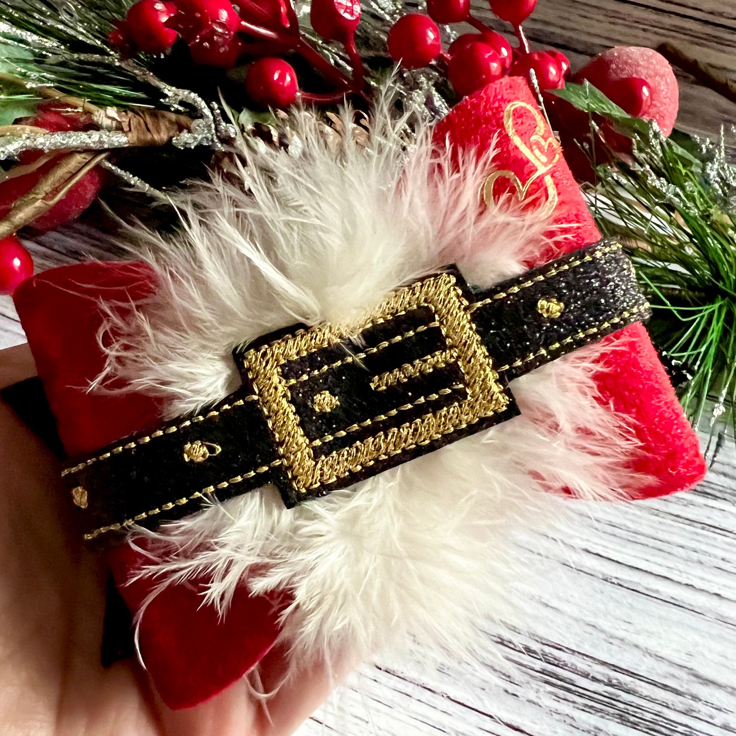Santa Baby Hair Bow, Santa's Belt Clip