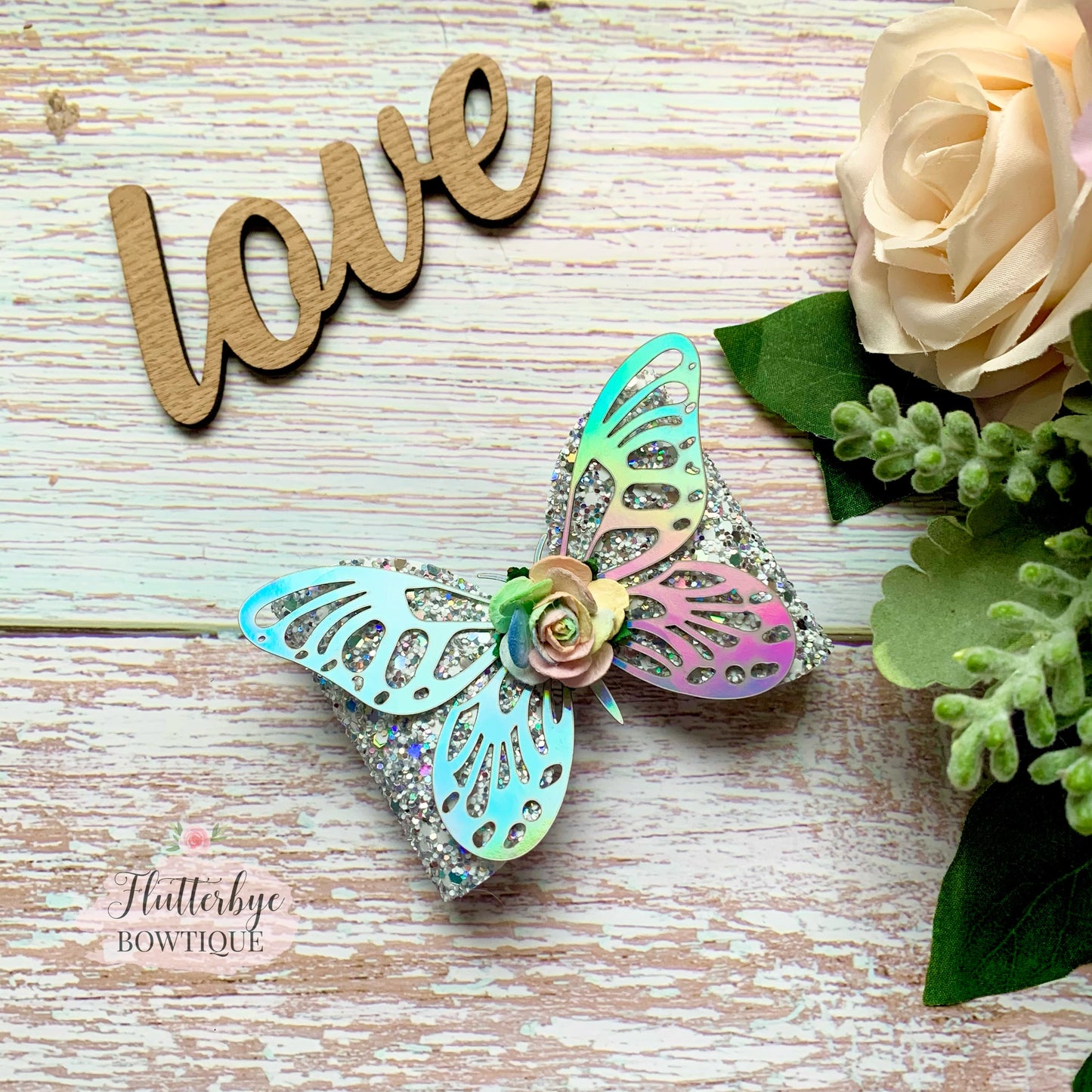 Holographic Butterfly Sparkle Hair Bow