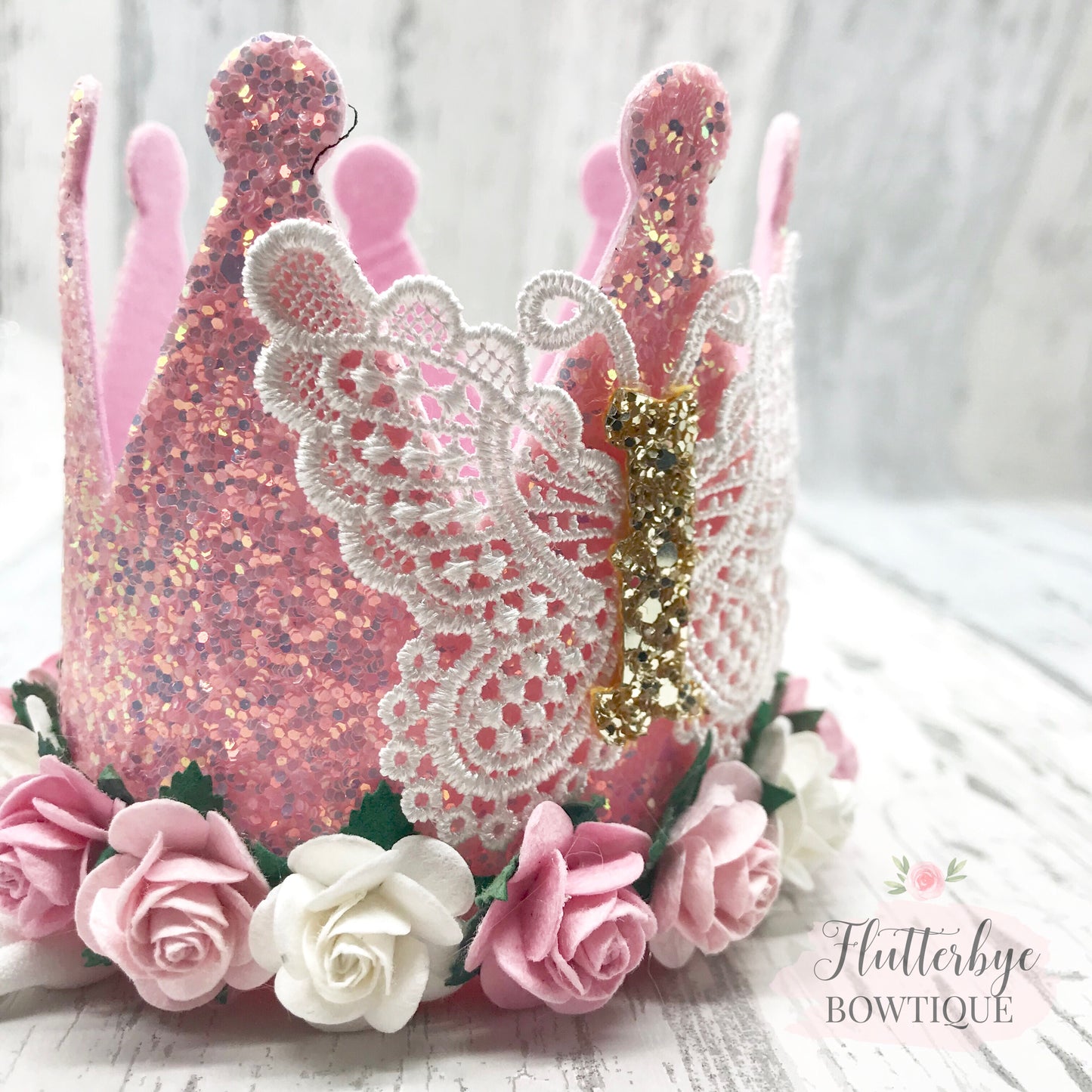 Lace Butterfly Birthday Crown, Cake Smash Props - Flutterbye Bowtique