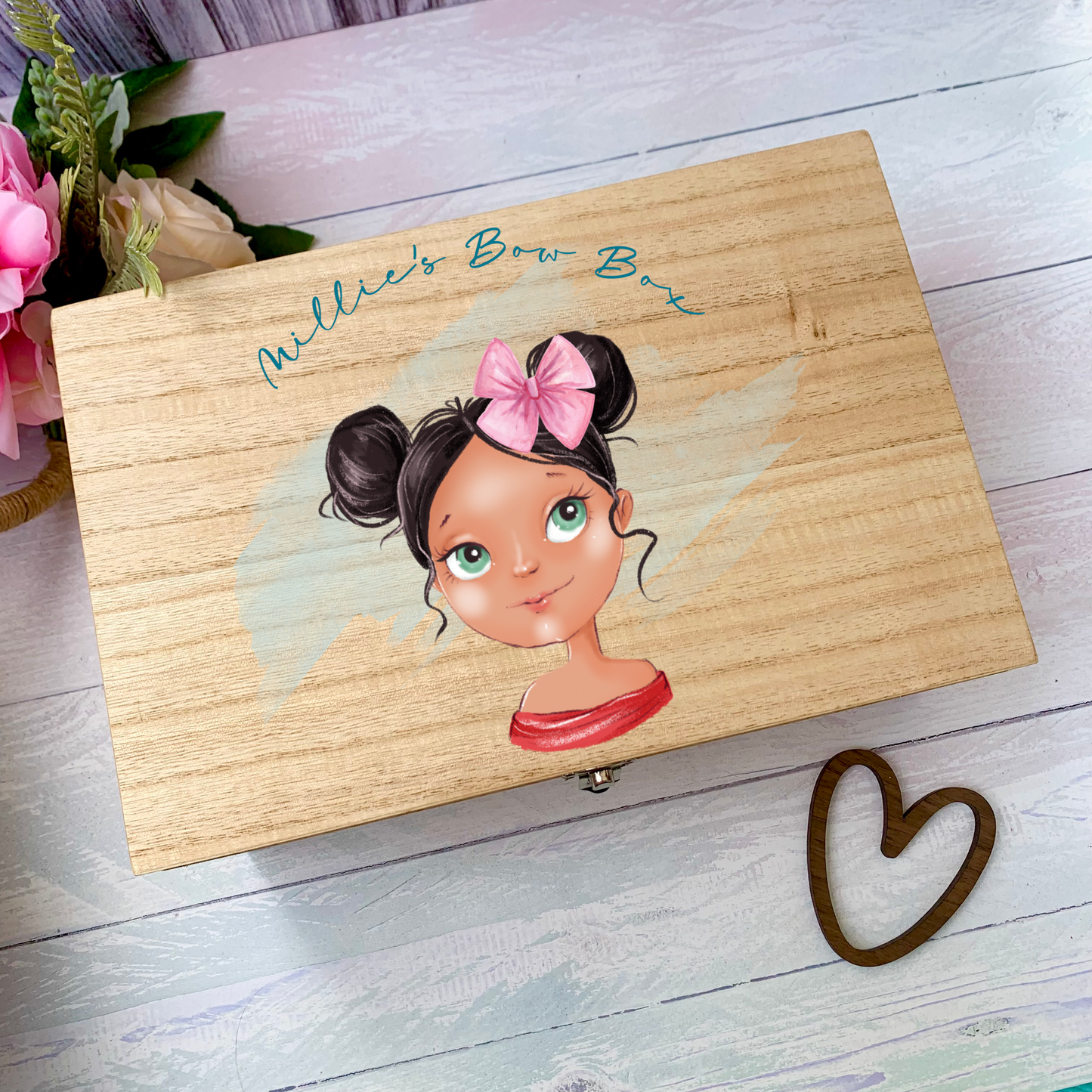 Girl Bow Box, personalised wooden box