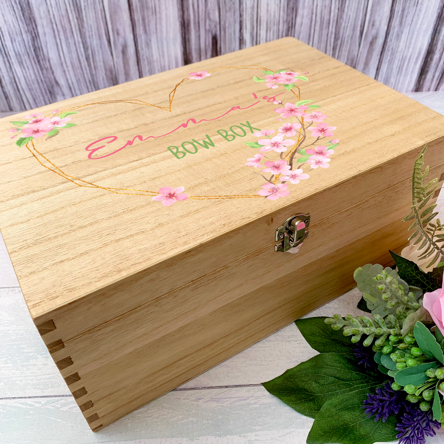 Blossom Bow Box, personalised wooden box