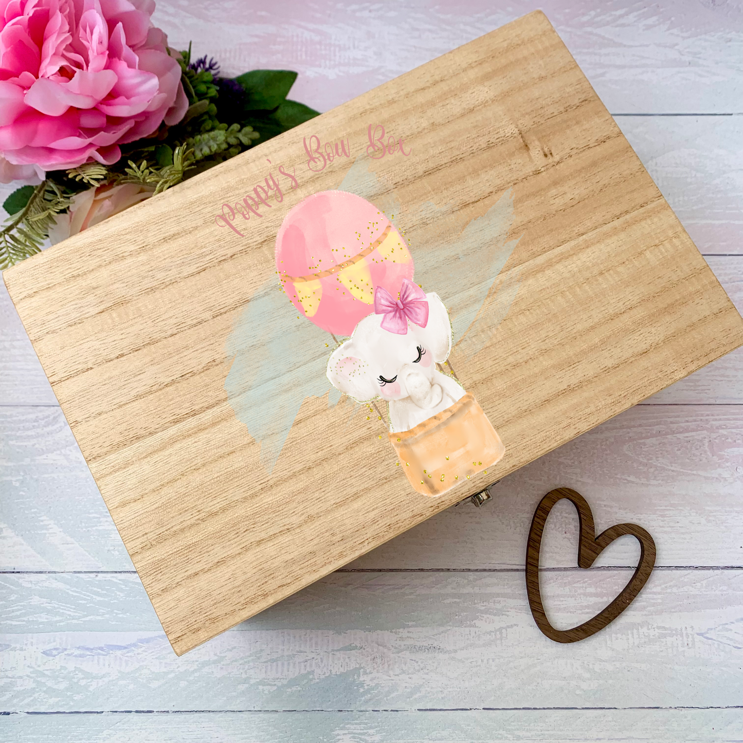 Elephant Bow Box, personalised wooden box