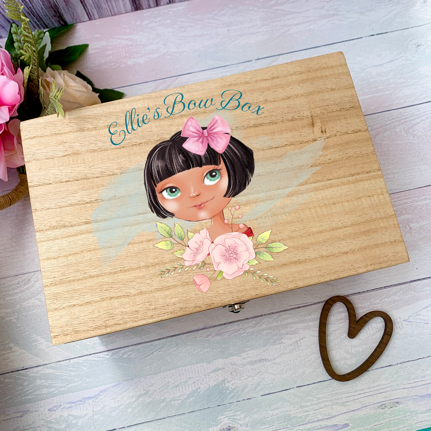 Girl Bow Box, personalised wooden box